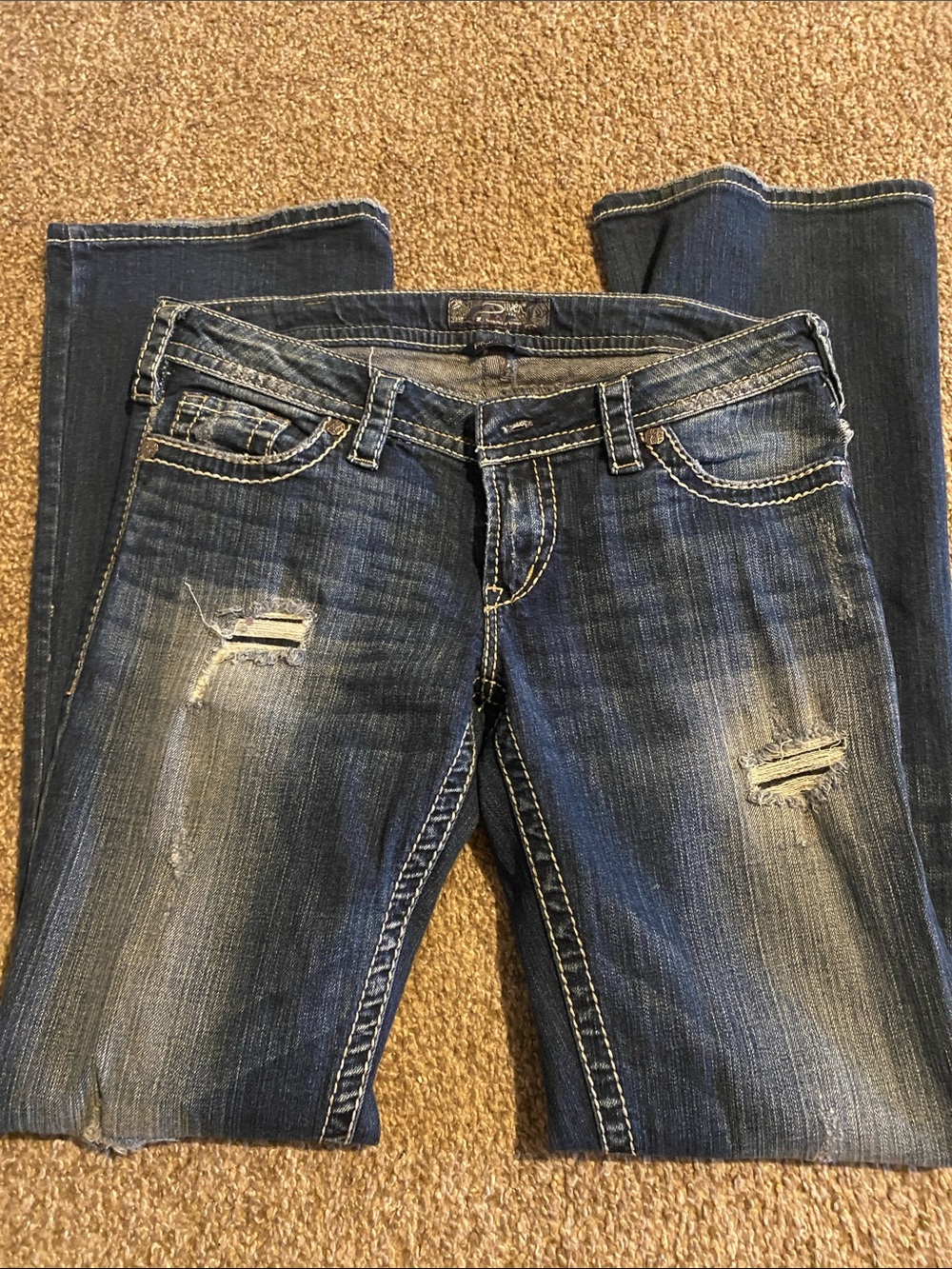 Silver Jeans Women's Boot Cut Distressed Blue Denim